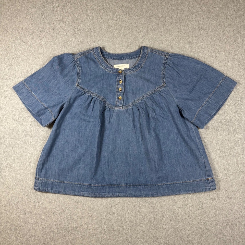 NWT Treasure & Bond Womens Shirred Short Sleeve Chambray Top Size M - Picture 3 of 10